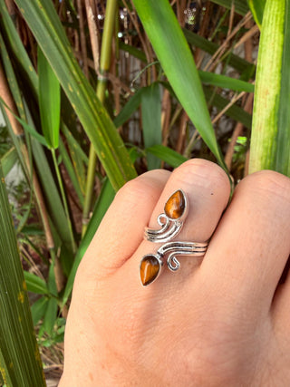 Silver Spiral Tiger Eye Adjustable Ring, Non Tarnish Ring, One size bohemian Ring for Her
