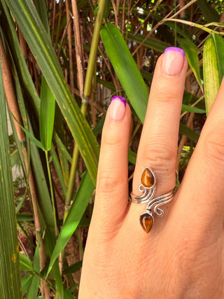 Silver Spiral Tiger Eye Adjustable Ring, Non Tarnish Ring, One size bohemian Ring for Her
