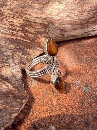 Silver Spiral Tiger Eye Adjustable Ring, Non Tarnish Ring, One size bohemian Ring for Her