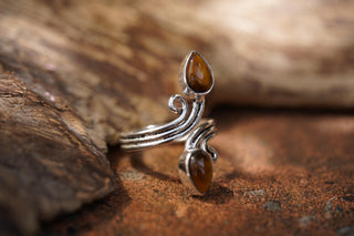 Silver Spiral Tiger Eye Adjustable Ring, Non Tarnish Ring, One size bohemian Ring for Her