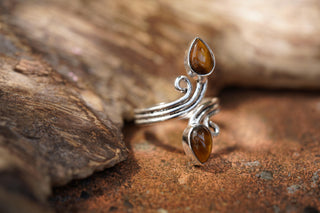 Silver Spiral Tiger Eye Adjustable Ring, Non Tarnish Ring, One size bohemian Ring for Her