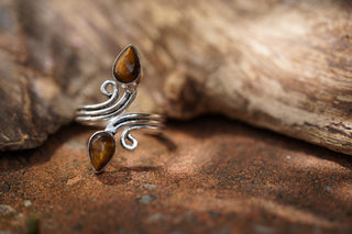 Silver Spiral Tiger Eye Adjustable Ring, Non Tarnish Ring, One size bohemian Ring for Her