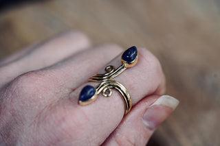 Spiral Brass Lapis Lazuli Adjustable Ring, One size bohemian Ring for Her