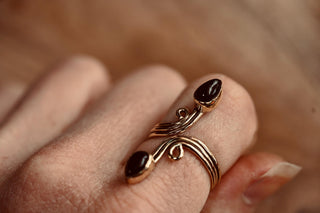 Spiral Brass Black Onyx Adjustable Ring, One size bohemian Black Stone Ring for Her