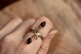 Spiral Brass Black Onyx Adjustable Ring, One size bohemian Black Stone Ring for Her
