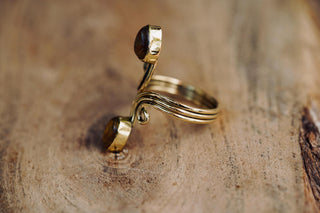 Spiral Brass Tiger's Eye Adjustable Ring, One size bohemian Black Stone Ring for Her