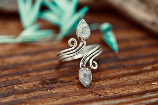 Silver Spiral Moonstone Adjustable Ring, Non Tarnish Ring, One size bohemian Ring for Her