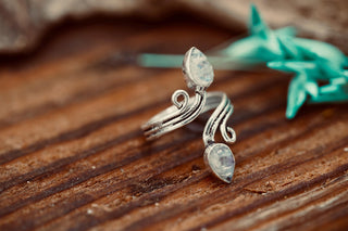 Silver Spiral Moonstone Adjustable Ring, Non Tarnish Ring, One size bohemian Ring for Her