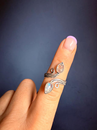 Silver Spiral Moonstone Adjustable Ring, Non Tarnish Ring, One size bohemian Ring for Her