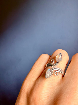 Silver Spiral Moonstone Adjustable Ring, Non Tarnish Ring, One size bohemian Ring for Her