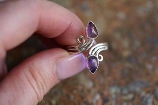 Silver Spiral Amethyst Adjustable Ring, Non Tarnish Ring, One size bohemian Ring for Her