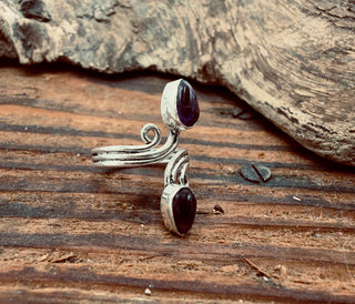 Silver Spiral Amethyst Adjustable Ring, Non Tarnish Ring, One size bohemian Ring for Her