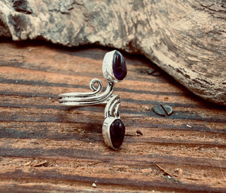 Silver Spiral Amethyst Adjustable Ring, Non Tarnish Ring, One size bohemian Ring for Her