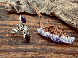 Silver Spiral Amethyst Adjustable Ring, Non Tarnish Ring, One size bohemian Ring for Her