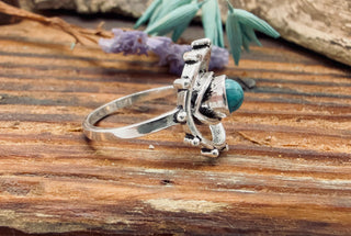 Turquoise Silver Eye Ring, Silver Plated Non Tarnish Ring, Boho Statement Ring, Evil Eye Inspired Ring, Gift for Her