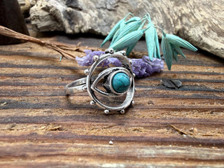 Turquoise Silver Eye Ring, Silver Plated Non Tarnish Ring, Boho Statement Ring, Evil Eye Inspired Ring, Gift for Her