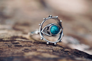 Turquoise Silver Eye Ring, Silver Plated Non Tarnish Ring, Boho Statement Ring, Evil Eye Inspired Ring, Gift for Her