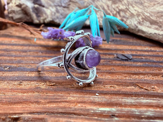 Amethyst Silver Eye Ring, Silver Plated Non Tarnish Ring, Boho Statement Ring, Evil Eye Inspired Ring, Gift for Her
