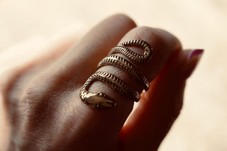 Large Brass Snake Ring – Adjustable Statement Ring | Boho Mystical Jewelry