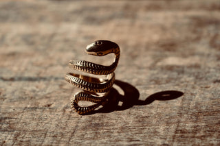 Large Brass Snake Ring – Adjustable Statement Ring | Boho Mystical Jewelry