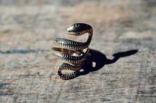 Large Brass Snake Ring – Adjustable Statement Ring | Boho Mystical Jewelry