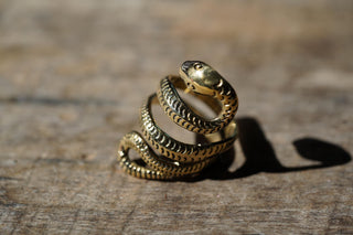 Large Brass Snake Ring – Adjustable Statement Ring | Boho Mystical Jewelry
