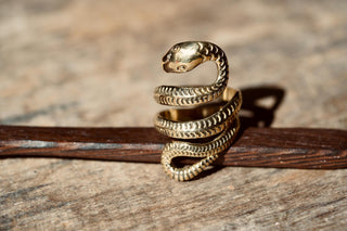 Large Brass Snake Ring – Adjustable Statement Ring | Boho Mystical Jewelry