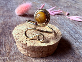 Spiral Tiger Eye Brass Ring, Adjustable Brass Ring, Bohemian Women's Jewellery,
