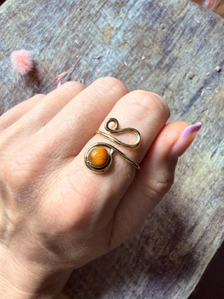Spiral Tiger Eye Brass Ring, Adjustable Brass Ring, Bohemian Women's Jewellery,