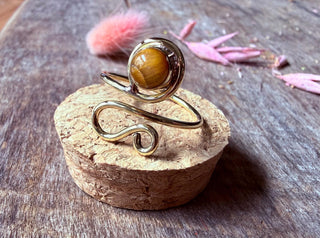 Spiral Tiger Eye Brass Ring, Adjustable Brass Ring, Bohemian Women's Jewellery,