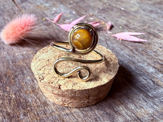 Spiral Tiger Eye Brass Ring, Adjustable Brass Ring, Bohemian Women's Jewellery,