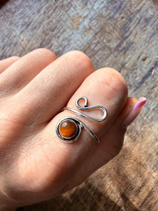 Spiral Tiger's Eye Silver Ring, Non Tarnish Jewellery Adjustable Silver Ring