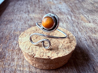 Spiral Tiger's Eye Silver Ring, Non Tarnish Jewellery Adjustable Silver Ring