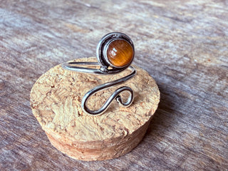 Spiral Tiger's Eye Silver Ring, Non Tarnish Jewellery Adjustable Silver Ring