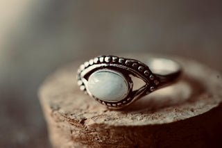 Silver Eye Ring with Moonstone – White Metal, Non-Tarnish, Boho Ring