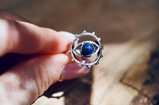 Lapis Lazuli Silver Eye Ring, Silver Plated Non Tarnish Ring, Boho Statement Ring, Evil Eye Inspired Ring, Gift for Her