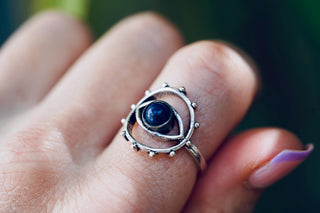 Lapis Lazuli Silver Eye Ring, Silver Plated Non Tarnish Ring, Boho Statement Ring, Evil Eye Inspired Ring, Gift for Her