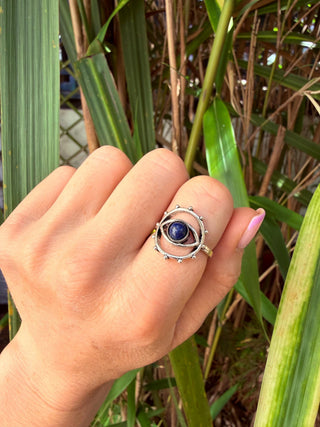 Lapis Lazuli Silver Eye Ring, Silver Plated Non Tarnish Ring, Boho Statement Ring, Evil Eye Inspired Ring, Gift for Her