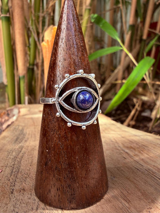 Lapis Lazuli Silver Eye Ring, Silver Plated Non Tarnish Ring, Boho Statement Ring, Evil Eye Inspired Ring, Gift for Her