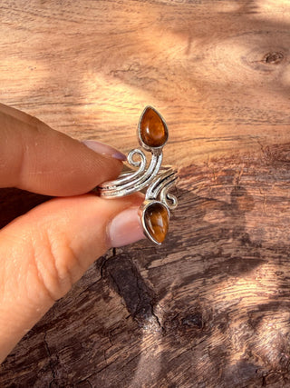 Silver Spiral Tiger Eye Adjustable Ring, Non Tarnish Ring, One size bohemian Ring for Her