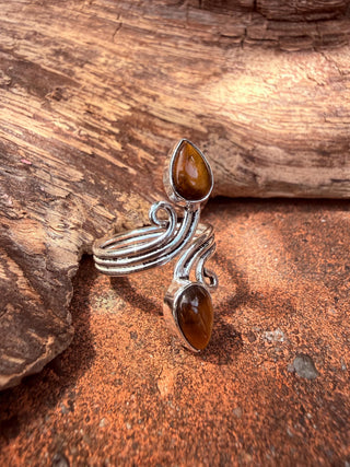 Silver Spiral Tiger Eye Adjustable Ring, Non Tarnish Ring, One size bohemian Ring for Her