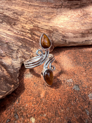 Silver Spiral Tiger Eye Adjustable Ring, Non Tarnish Ring, One size bohemian Ring for Her