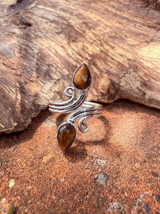 Silver Spiral Tiger Eye Adjustable Ring, Non Tarnish Ring, One size bohemian Ring for Her