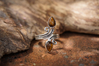 Silver Spiral Tiger Eye Adjustable Ring, Non Tarnish Ring, One size bohemian Ring for Her