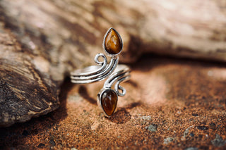 Silver Spiral Tiger Eye Adjustable Ring, Non Tarnish Ring, One size bohemian Ring for Her