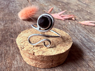 Spiral Silver Ring Black Onyx, Non Tarnish Jewellery Adjustable Silver Ring