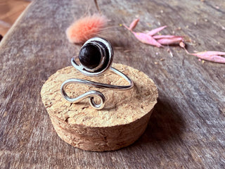 Spiral Silver Ring Black Onyx, Non Tarnish Jewellery Adjustable Silver Ring