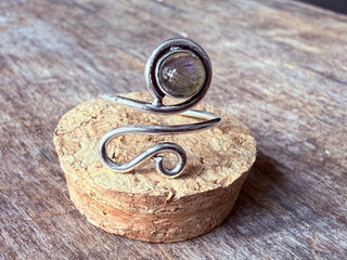 Spiral Silver Ring Labradorite, Non Tarnish Jewellery Adjustable Silver Ring