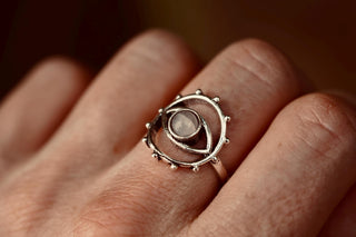 Moonstone Silver Eye Ring, Silver Plated Non Tarnish Ring, Boho Statement Ring, Evil Eye Inspired Ring, Gift for Her