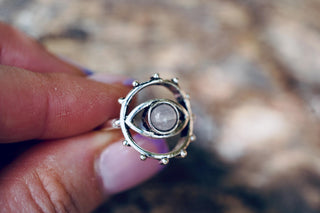 Moonstone Silver Eye Ring, Silver Plated Non Tarnish Ring, Boho Statement Ring, Evil Eye Inspired Ring, Gift for Her